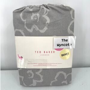 NEW Ted Baker Magnolia Jacquard 3 Piece Floral Gray/White KING Duvet Cover Set